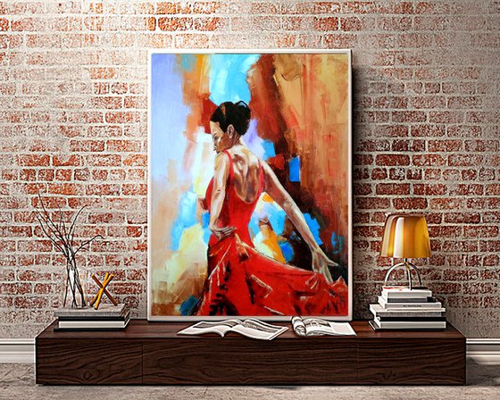 Flamenco dancer 3, Flamenco Painting Dancer Original Art Female Figure Artwork 40x50 cm ready to hang