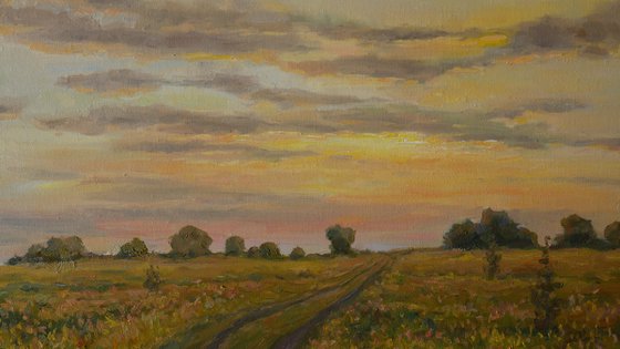 The July Sunset - summer landscape painting