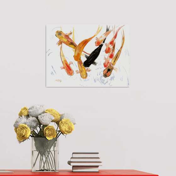 9 Koi fish, feng shui art