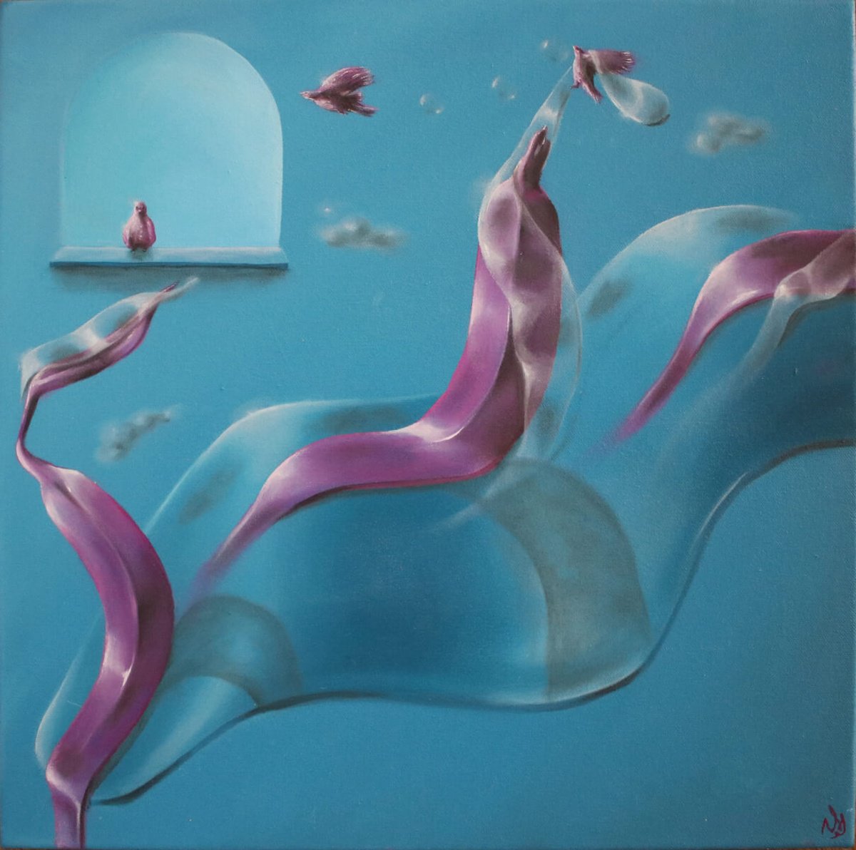 Surrealistic Still Life Oil Painting By Vanessa T Stefanova, 15 X 15", Novelty, Original Artwork