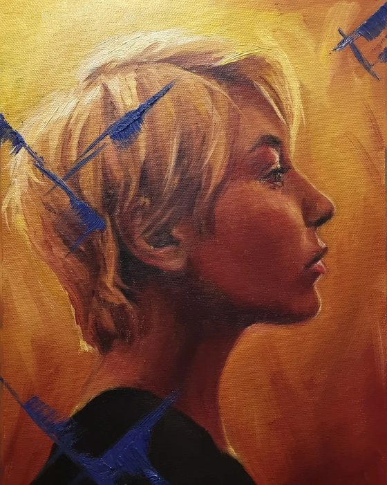 Oil portrait in yellow 0723-002