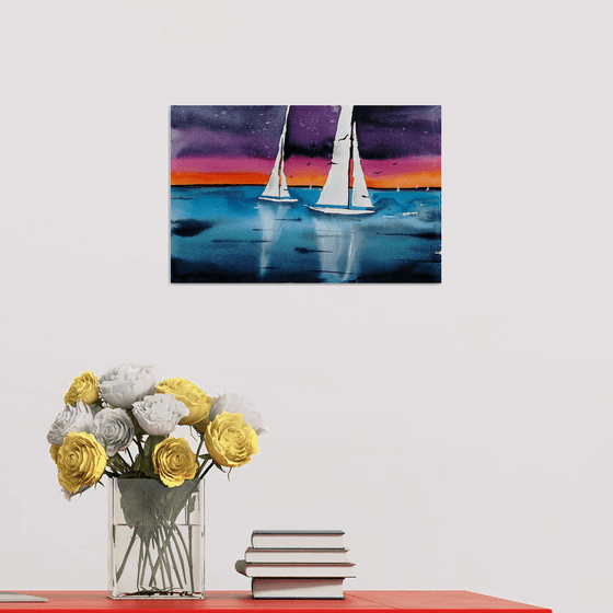 Sailboat painting. Seascape