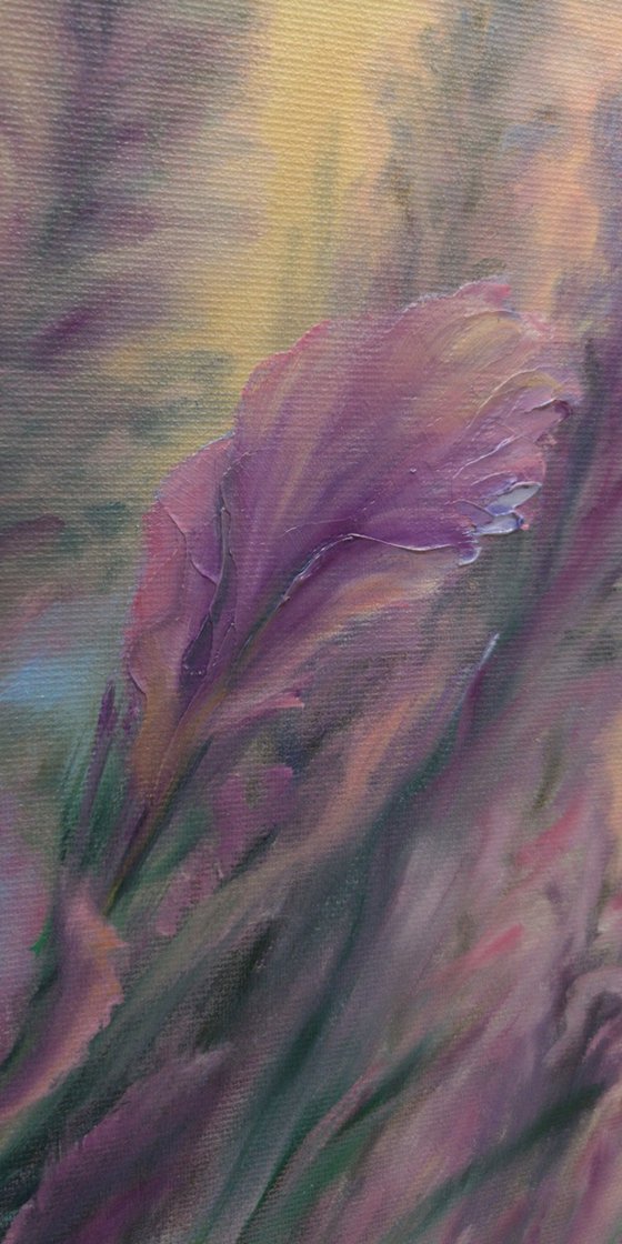 Lavender Breeze, oil painting, original gift, home decor, Flowering, Living Room, leaves, many flowers, flower picture,  delicate flowers,  lavender, lavender field, lilac flowers
