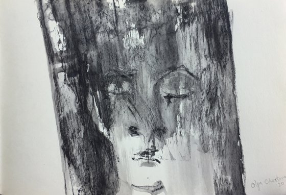 marlene beautiful face portrait drawing emotional figurative abstract wall art