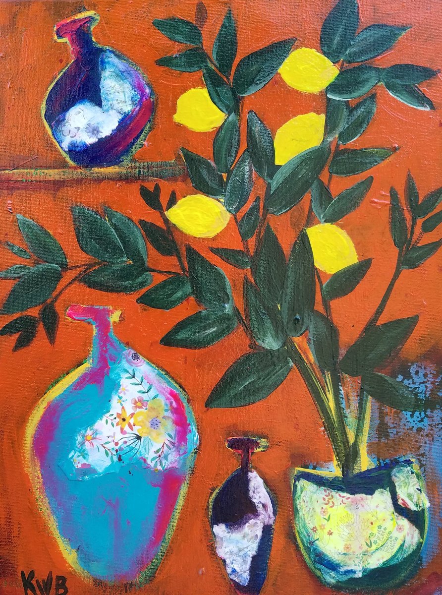 Naive Still Life Painting By Kevin Blake, 12 X 16", Paintings For Kitchens #1, Original Artwork