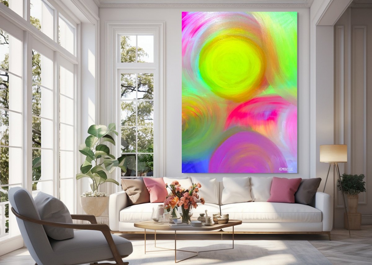 Organic Abstract Acrylic Painting By Estelle Asmodelle, 56 X 78, Minimalist Conjunction, Original Artwork