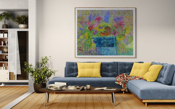 Sunflowers,Stocks and Roses Oil Painting