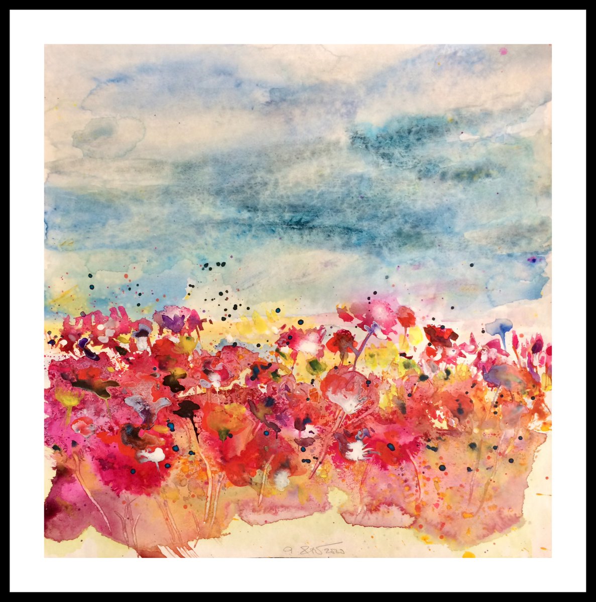 Abstract Botanical Watercolour By Gesa Reuter, 16 X 16, Summer Fields, Original Artwork
