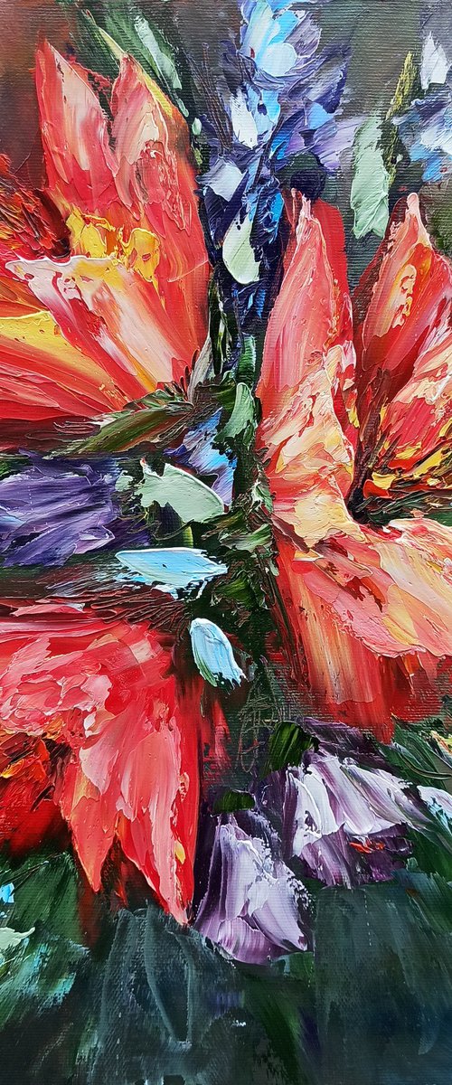 Textured flowers (30x40cm, oil painting, palette knife) by Anush Emiryan