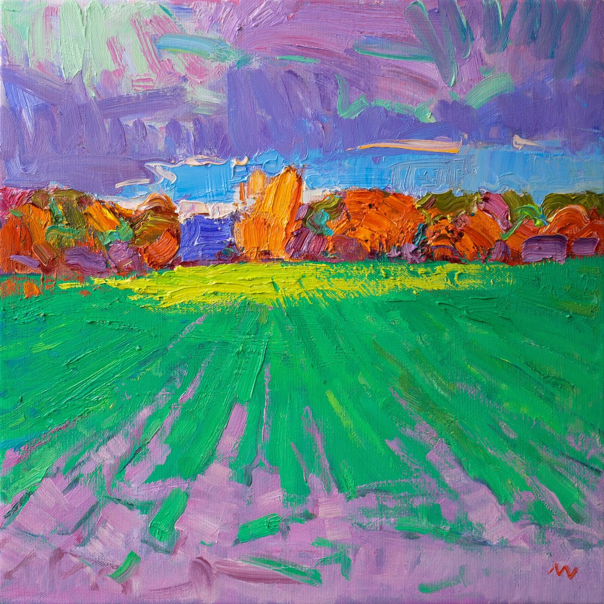 Impressionistic Landscape Oil Painting By Vasyl Moldavchuk, 16 X 16", Autumn Day, Original Artwork