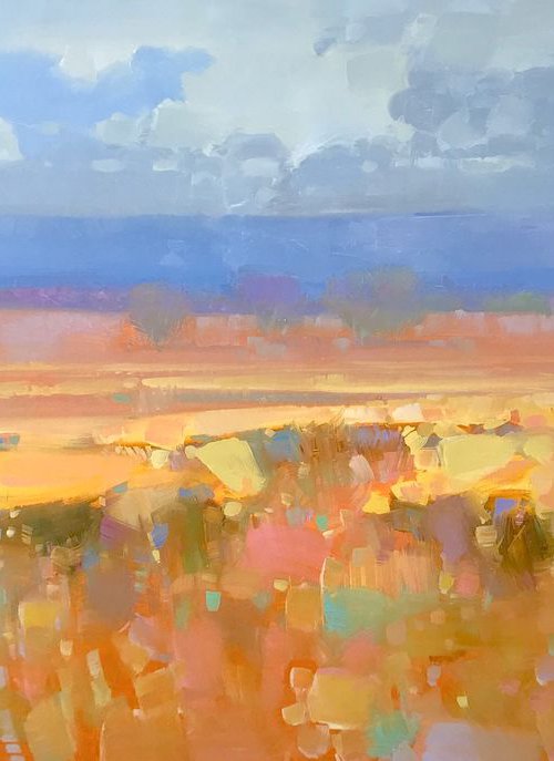 Field of Flowers, Landscape Original oil painting, One of a kind Signed by Vahe Yeremyan