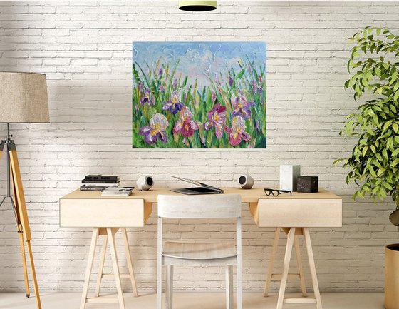 Iris Flowers - Original Acrylic Imasto Floral Painting