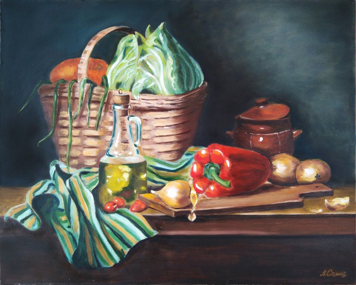 Summer still life with basket by Liubov Samoilova