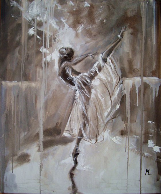 " MAGIC OF BALLET "- ballerina brown lihgt  ORIGINAL OIL PAINTING, GIFT, CHRISTMAS