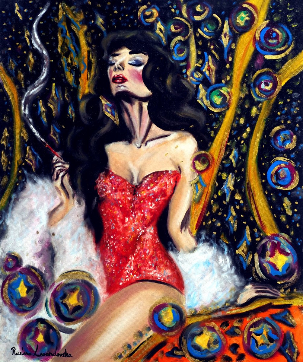 Surrealistic Portrait Oil Painting By Ruslana Levandovska, 20 X 24", Shimmering Night, Original Artwork