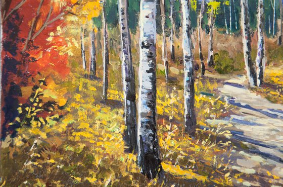 Autumn forest. Oil painting. Original Art. 14 x 12in.