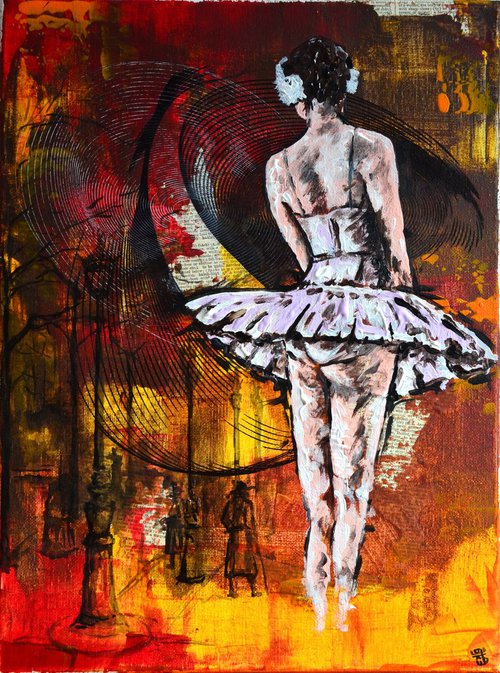 Midnight Ballerina - Original Modern Ballerina Dancer Portrait Art Painting on Canvas Ready To Hang by Jakub DK - JAKUB D KRZEWNIAK
