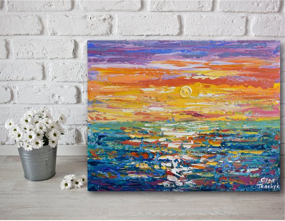 Sunset - Colorful Palette knife Painting on Canvas