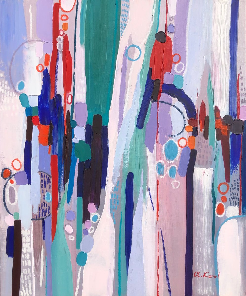 Geometric Abstract Acrylic Painting By Ulyana Korol, 20 X 24", Stepping Into Unknown, Original Artwork