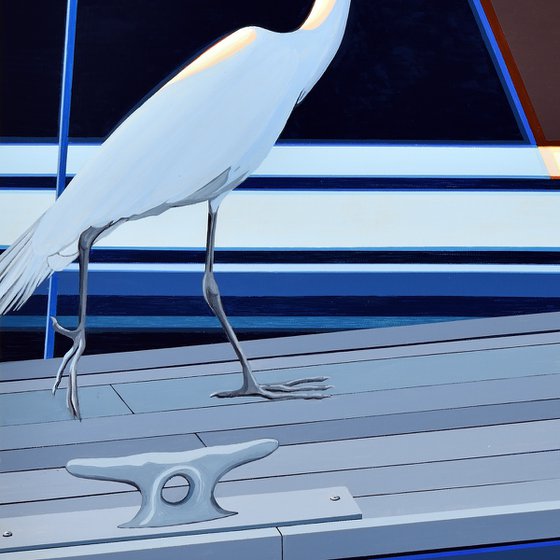 White Egret On A Dock