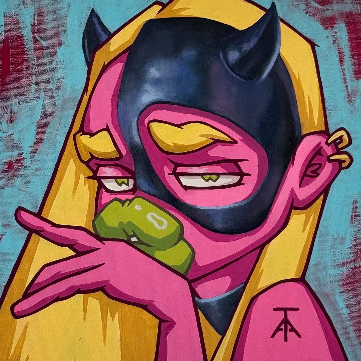 Cartoon Portrait Painting By Anastasiia Comicada, 12 X 12, Shadow Play, Original Artwork