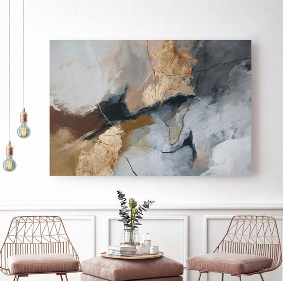 "Desert 2" Gray gold brown abstract art