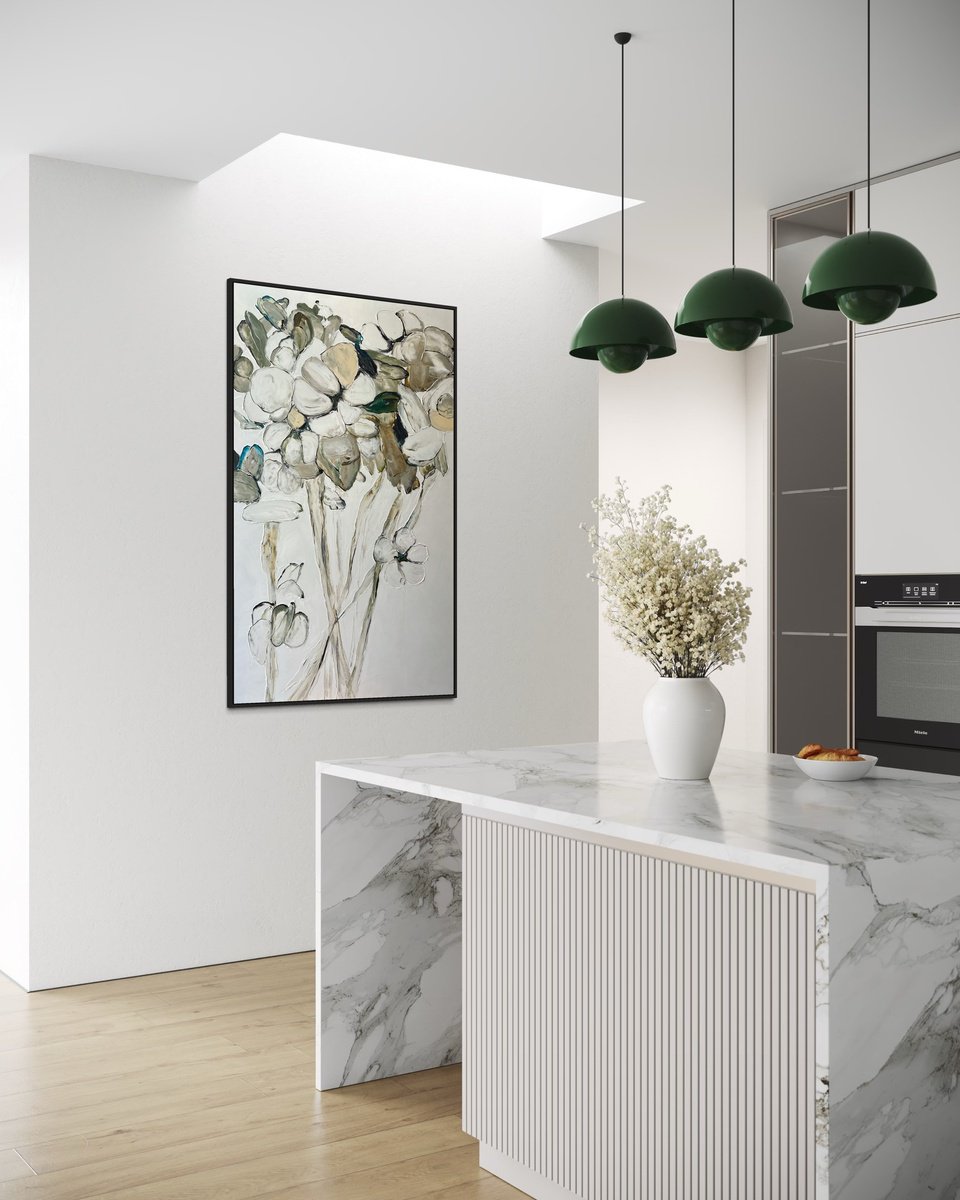 Impressionistic Botanical Acrylic Painting By Tetiana Hutsul, 37 X 61", The Floraison Affair, Original Artwork