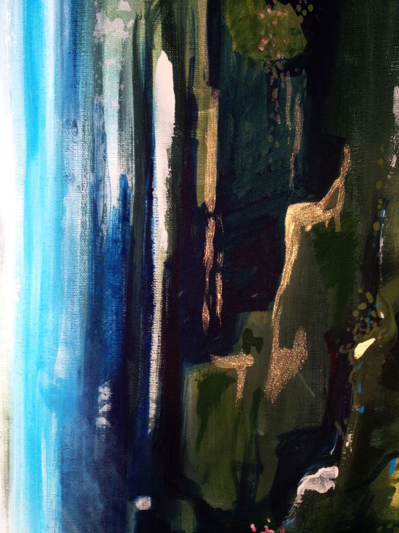 Deep green waterfall- 80 x 80 - acrylic on canvas