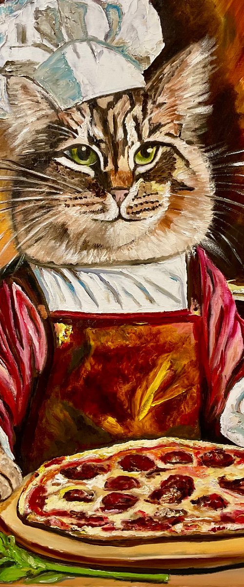 Pizza maker. Cat pizzaiolo by Olga Koval