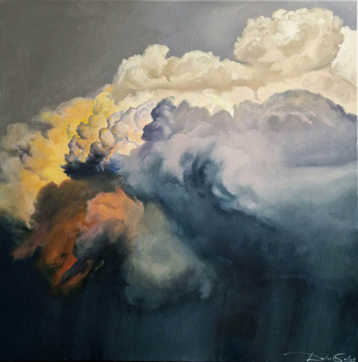 Impressionistic Landscape Oil Painting By Dita Galas, 20 X 20, Summer Rain, Original Artwork