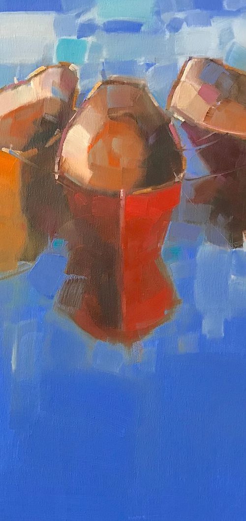 Rowboats Original oil painting, Handmade artwork, One of a kind by Vahe Yeremyan