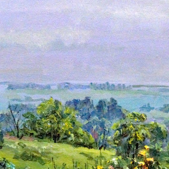 Rural landscape. Canvas painting from nature