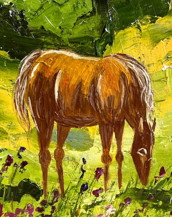 Alps Painting Mountains Original Art Swiss Alps Impasto Horse Oil Artwork Switzerland Home Wall Art 12 by 16 by Halyna Kirichenko