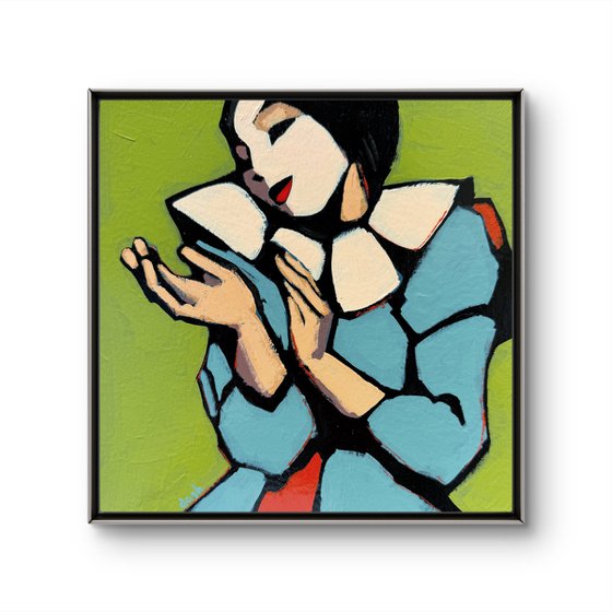"Woman Clown" Original Painting Green
