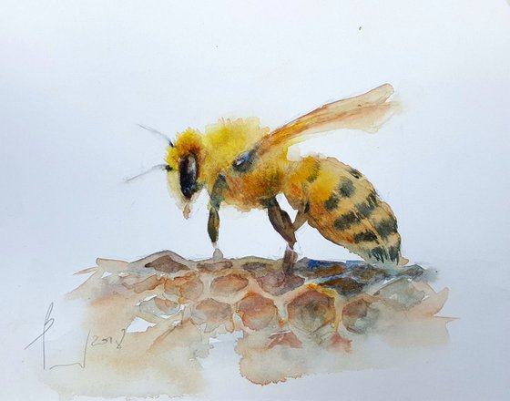 BEE 4-BUSY DAY FOR BEES-original watercolor