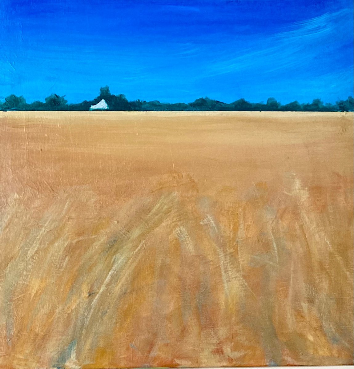 Expressive Landscape Acrylic Painting By Stuart Roper, 17 X 17", Before The Harvest, Original Artwork