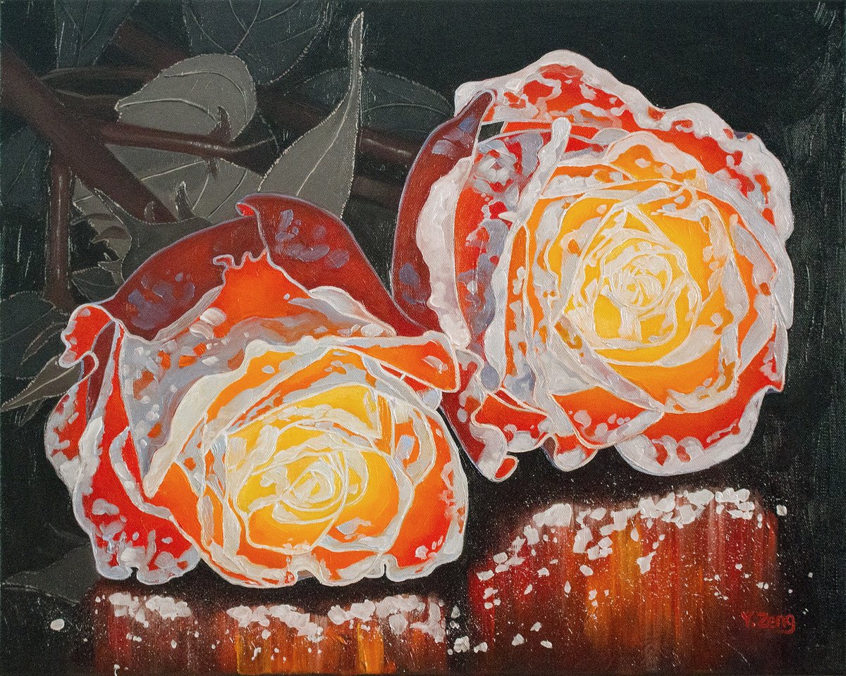 Surrealistic Botanical Oil Painting By Yue Zeng, 20 X 16", Ash Roses, Original Artwork