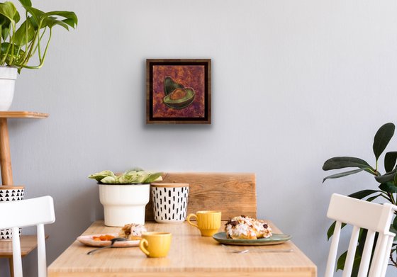 Food original oil painting - Avocado small canvas - Fruit shelf painting - Kitchen wall art - Gift idea