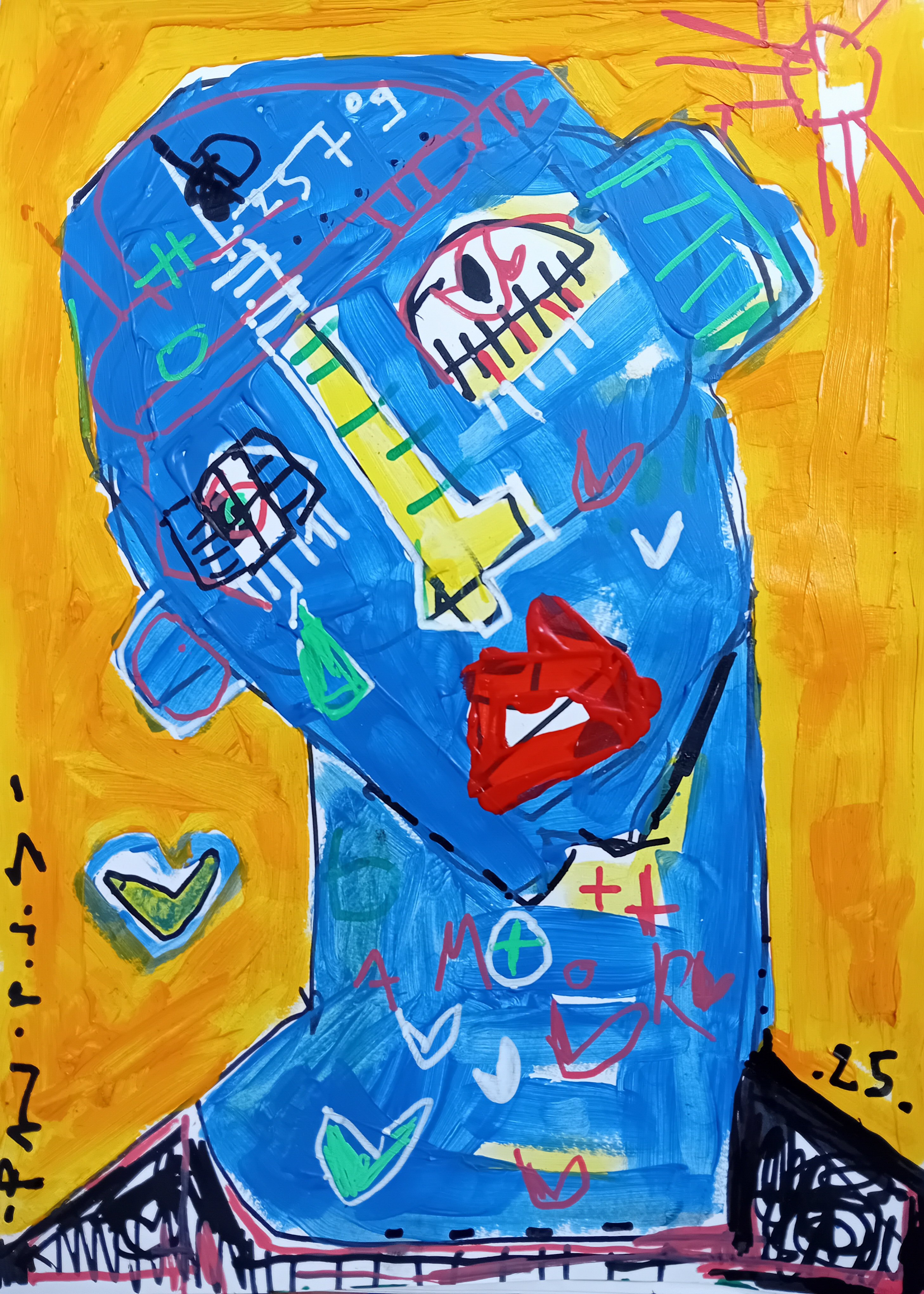 Abstract Portrait Acrylic Painting By Dimitris Pavlopoulos, 12 X 17, Anonimo # 38, Original Artwork