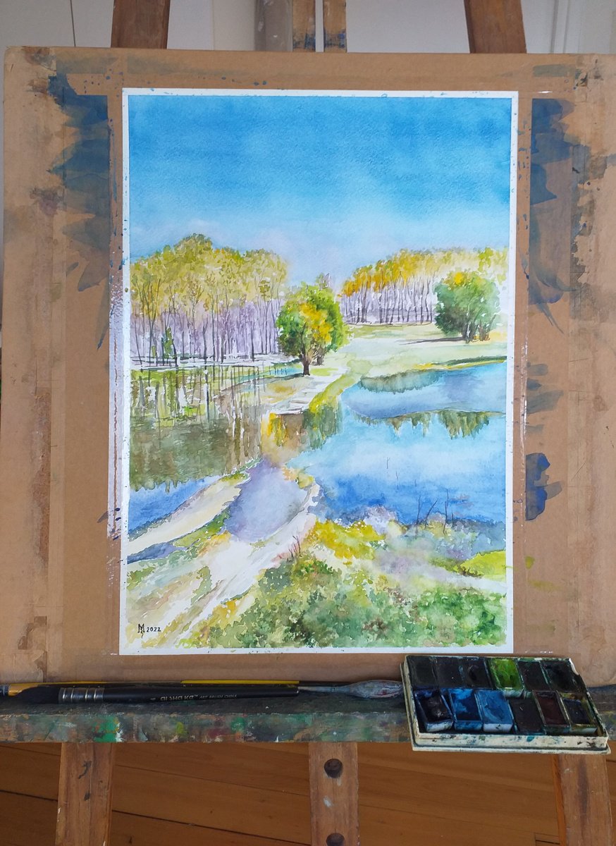 Impressionistic Landscape Watercolour By Zoran Mihajlovic Muza, 11 X 16", Autumn Landscape, Original Artwork