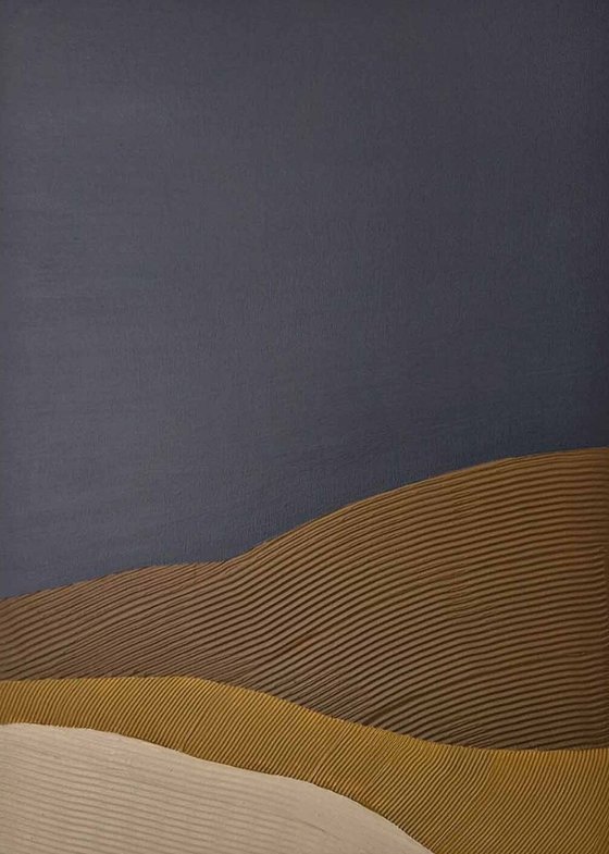 "Hills" Abstract navy brown textured art