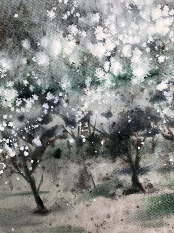 Thousands of cherry blossoms 5. One of a kind, original painting, handmade work, gift, watercolour art.