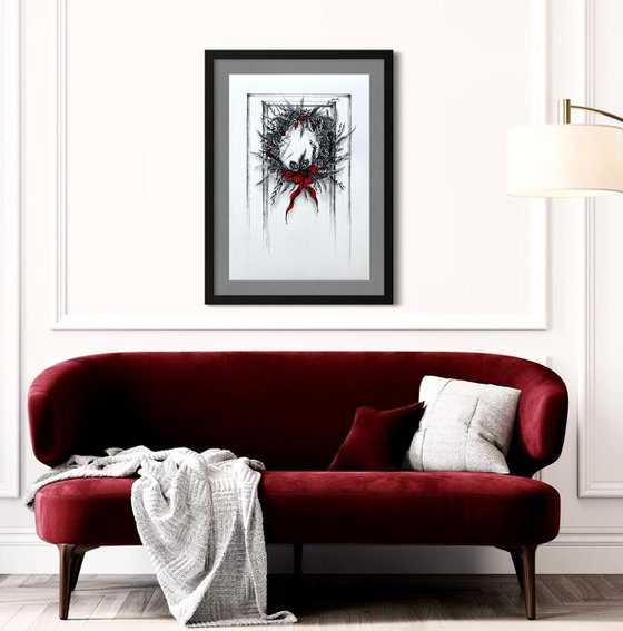 CHRISTMAS WREATH WITH A RED RIBBON