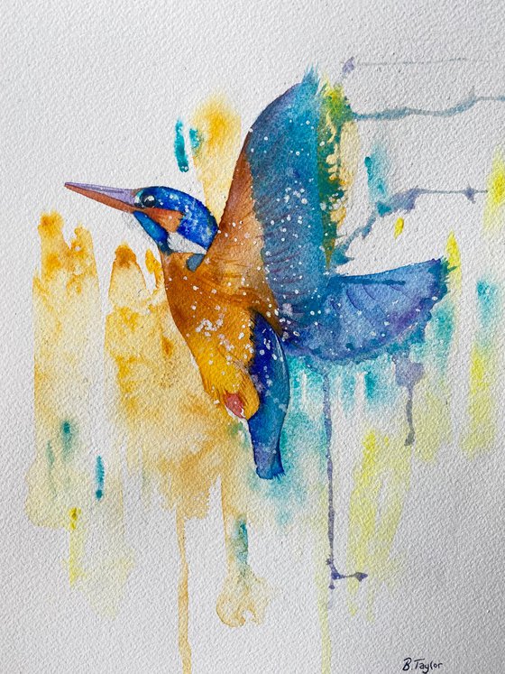 Colourful kingfisher watercolour painting