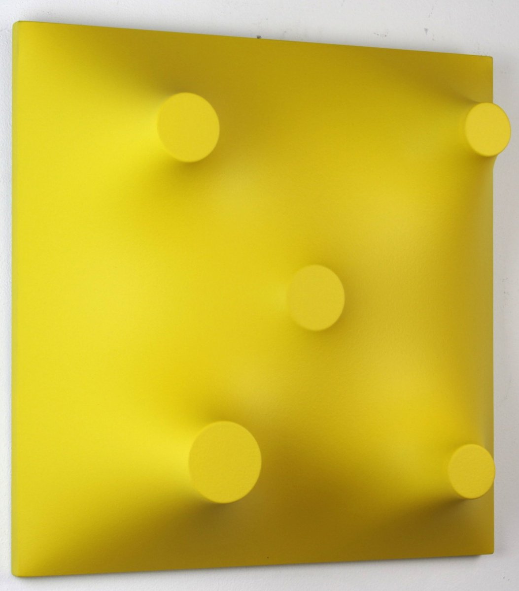 Geometric Abstract Sculpture By Alessandro Butera, 20 X 20, Armonies And Reflections In Yellow, Original Artwork