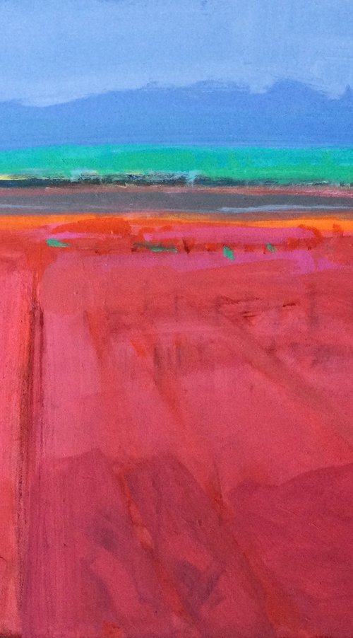 Towards Blue.  Original Colourful Semi Abstract Landscape on Panel by Chrissie Havers