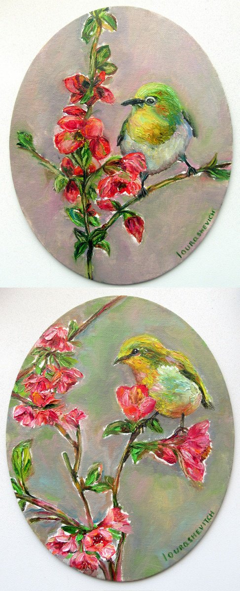 Impressionistic Botanical Oil Painting By Katia Ricci, 8 X 12", Birds