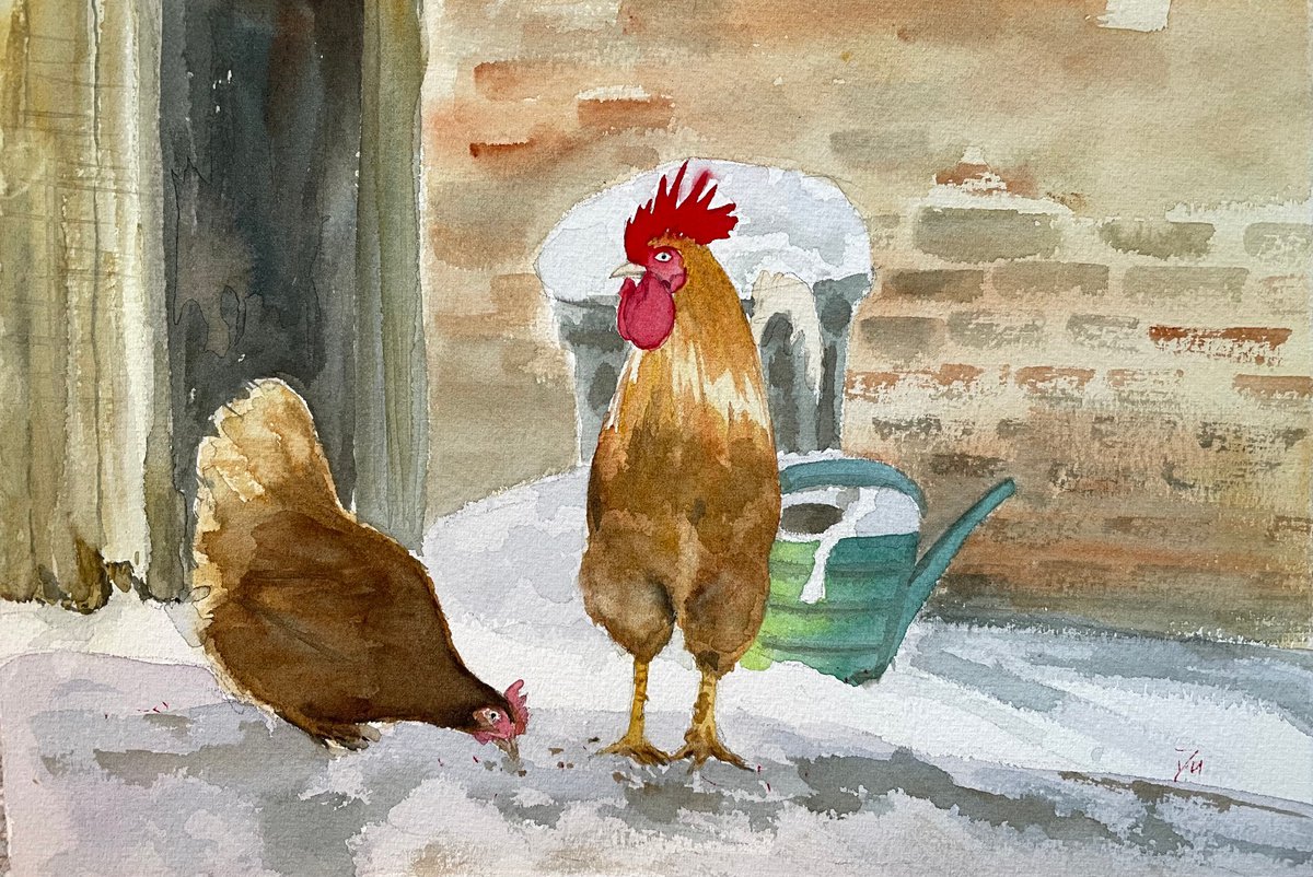 Rooster and the hen by Shelly Du