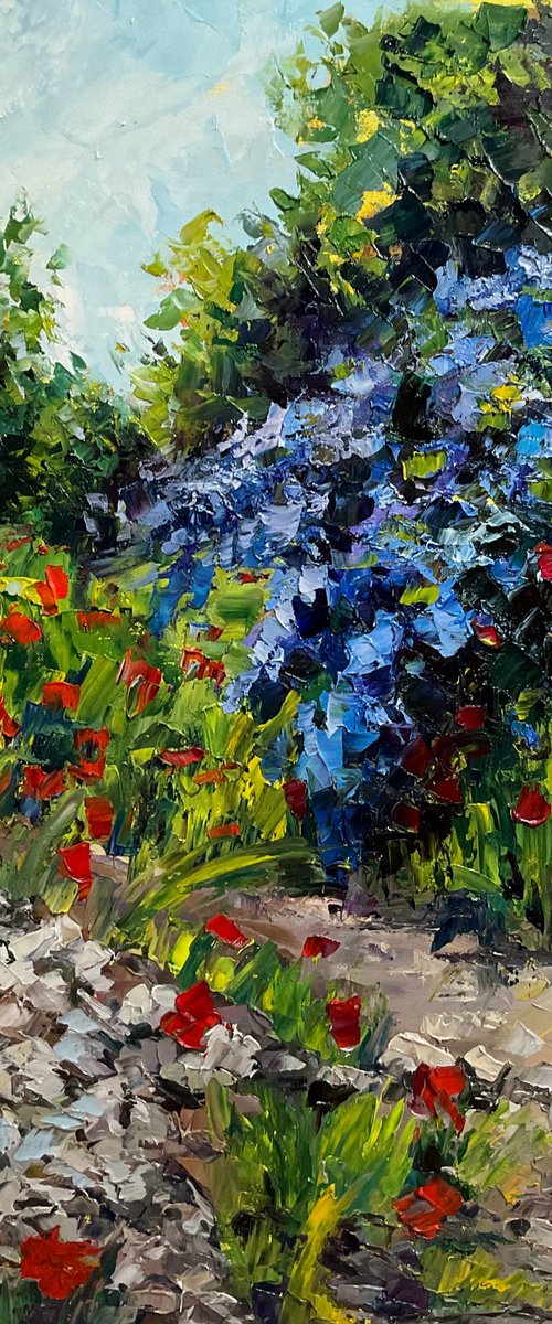 Lilac valley with popies 2 by Mariia Hyhar