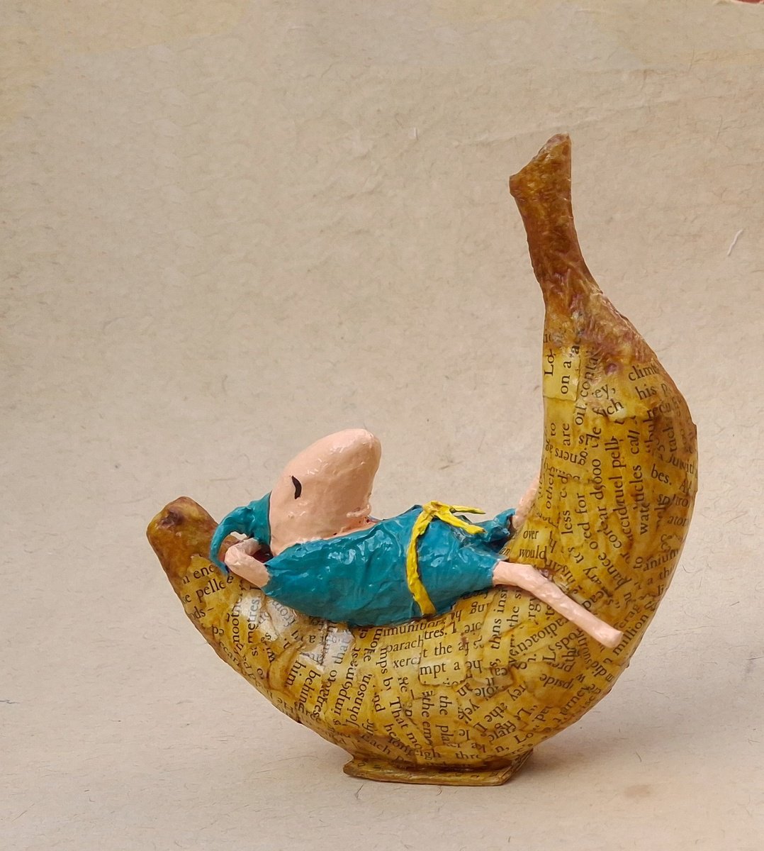 Surrealistic Abstract Sculpture By Shweta Mahajan, 5 X 5", Sleepy Little Man, Original Artwork